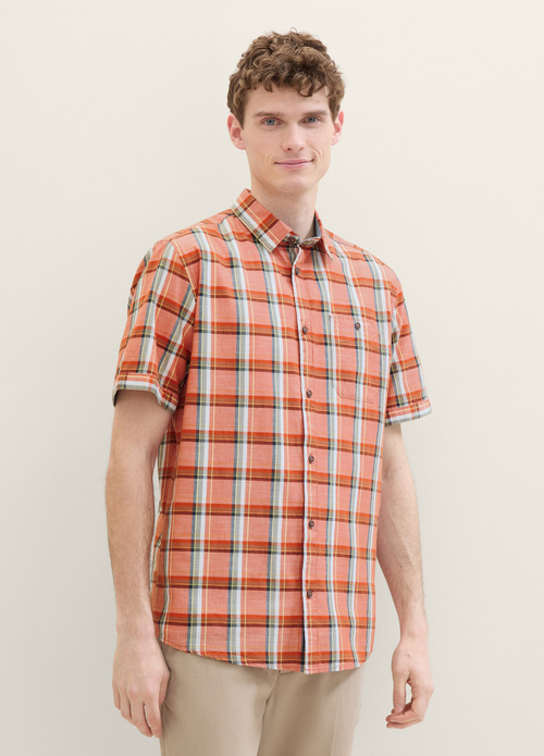 Tom Tailor Short Sleeve Shirt Orange Multicolour Check - 1040458-35372