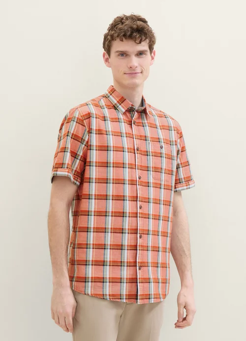 Tom Tailor Short Sleeve Shirt Orange Multicolour Check