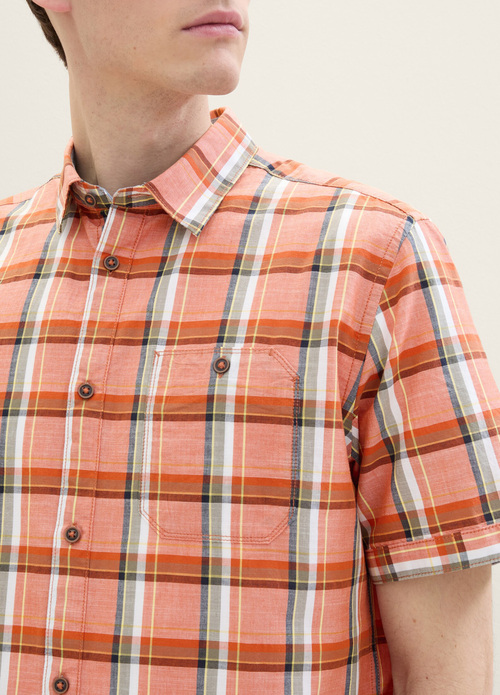 Tom Tailor Short Sleeve Shirt Orange Multicolour Check - 1040458-35372