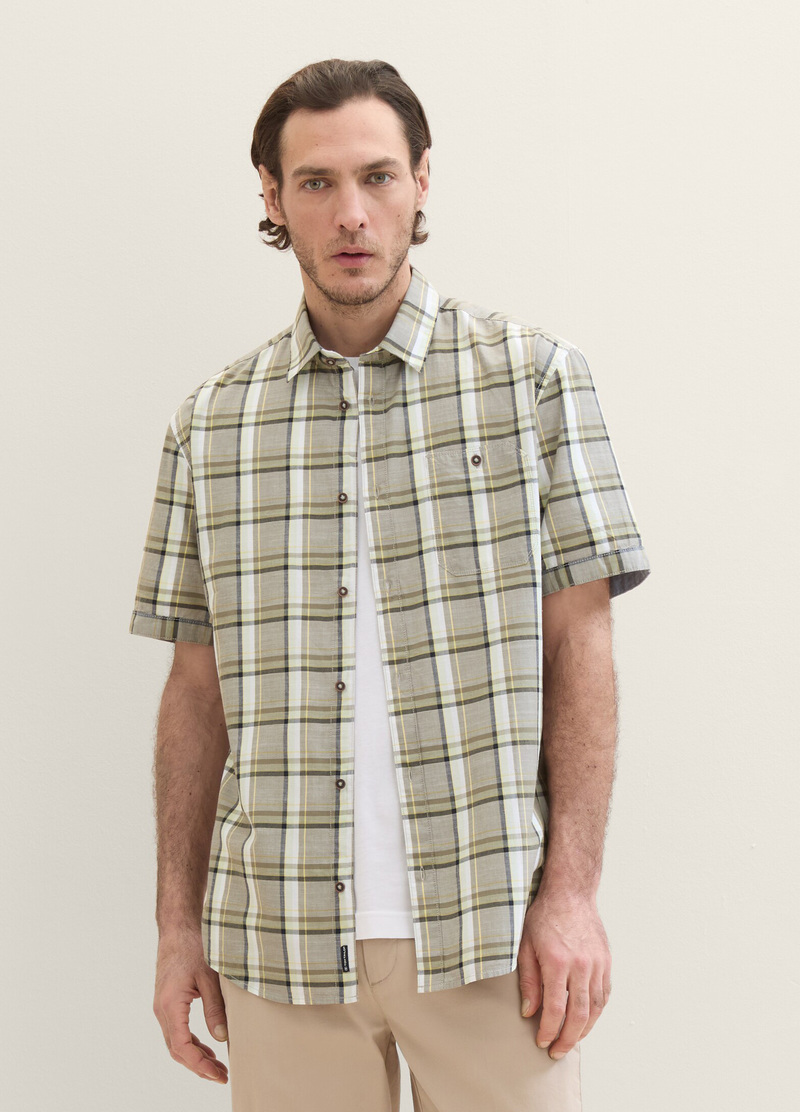 Tom Tailor Short Sleeve Shirt Olive Multicolor Check - 1040458-35373