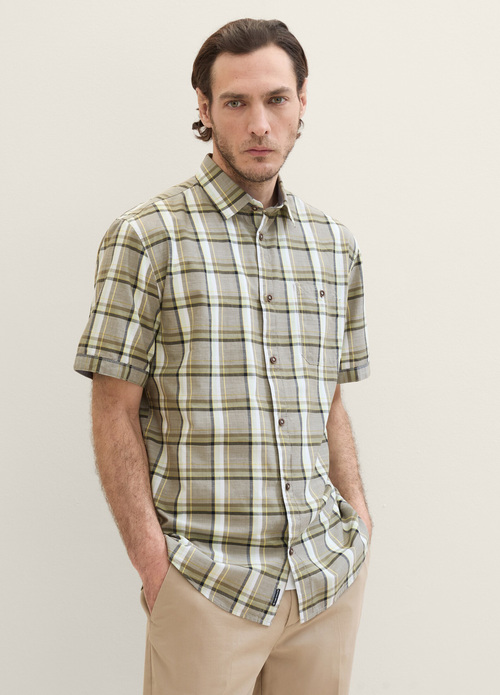 Tom Tailor Short Sleeve Shirt Olive Multicolor Check - 1040458-35373