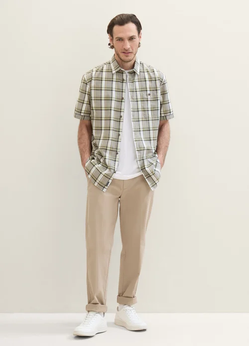 Tom Tailor Short Sleeve Shirt Olive Multicolor Check