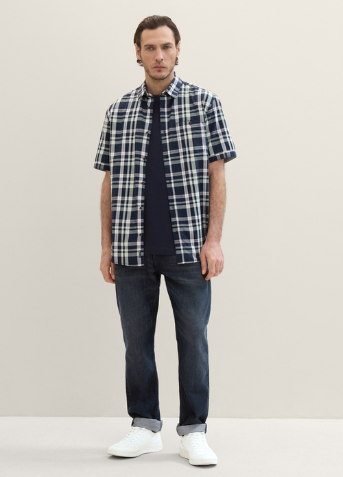 Tom Tailor Short Sleeve Shirt Navy Base Check - 1040458-35389