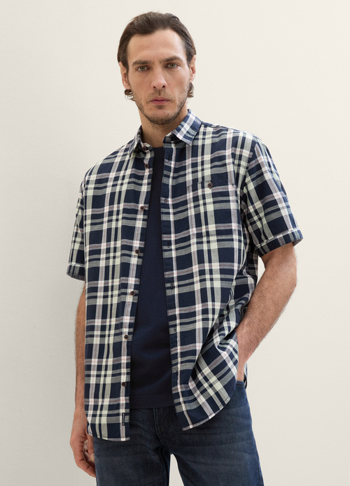 Tom Tailor Short Sleeve Shirt Navy Base Check - 1040458-35389