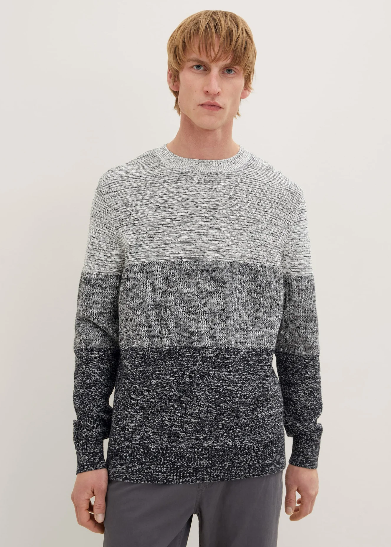 Tom Tailor Knitted Jumper With Texture Off White Navy Block Stripe