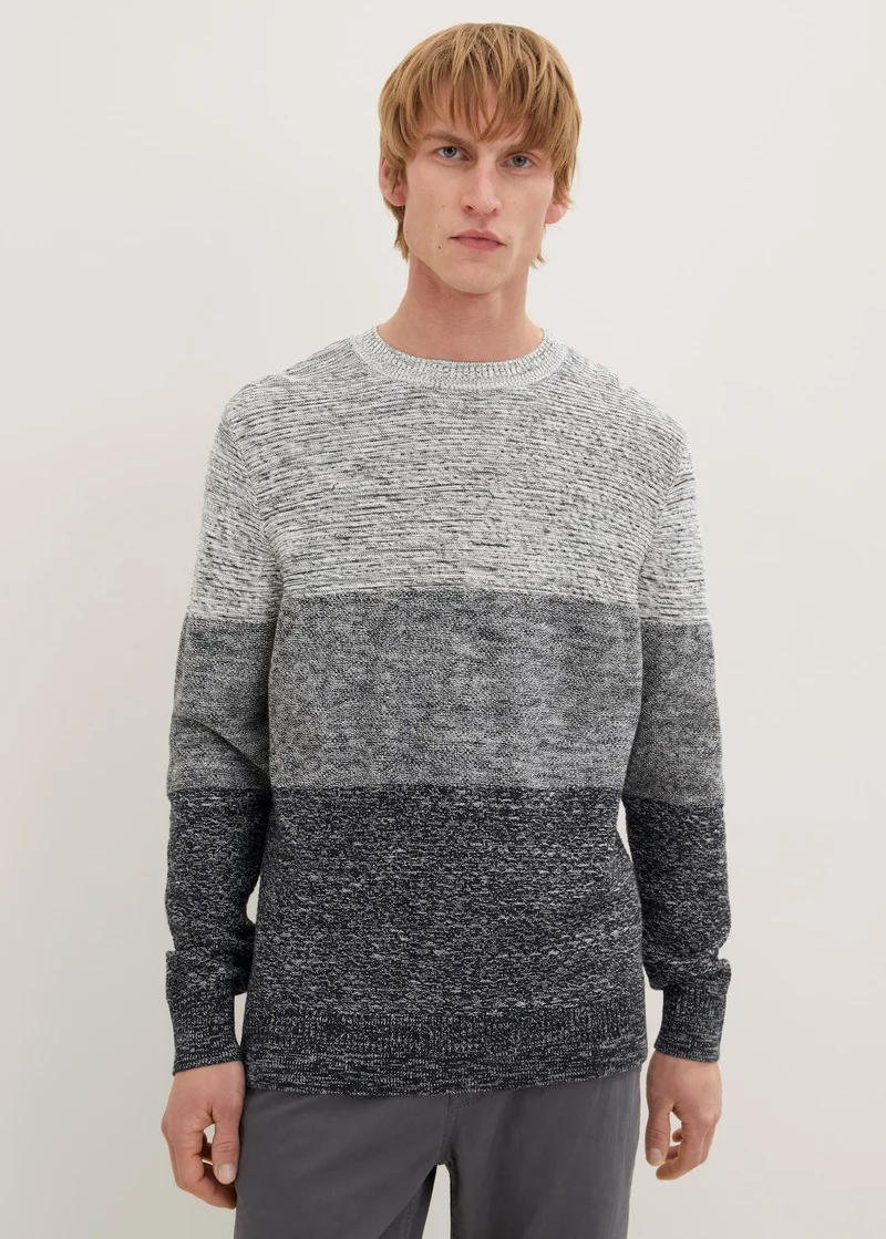 Tom Tailor Knitted Jumper With Texture Off White Navy Block Stripe