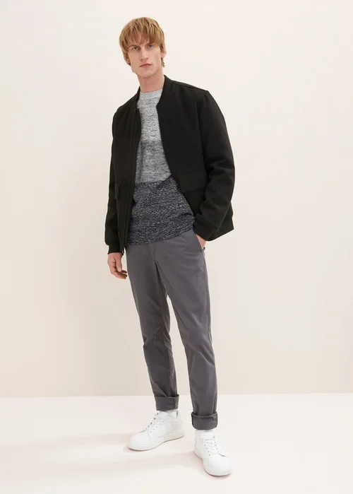 Tom Tailor Knitted Jumper With Texture Off White Navy Block Stripe