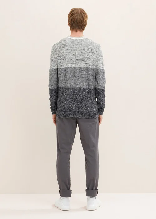 Tom Tailor Knitted Jumper With Texture Off White Navy Block Stripe