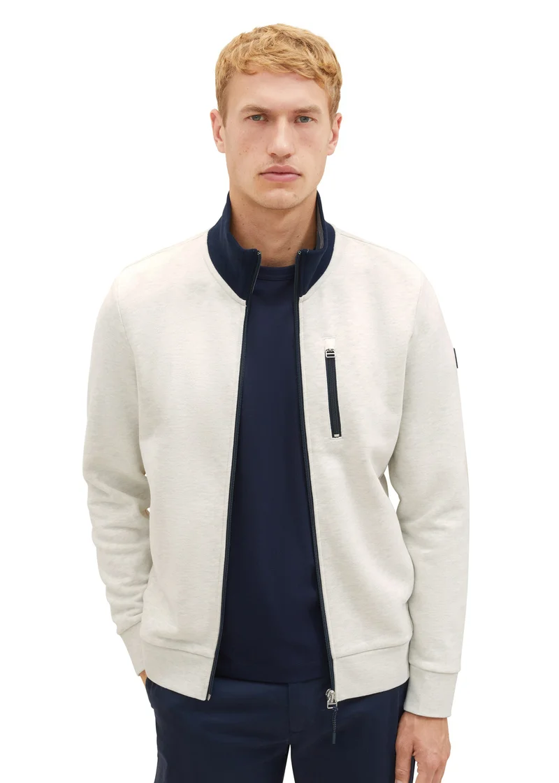 Tom Tailor Sweatshirt Jacket With A Stand Up Collar Vintage Beige Melange