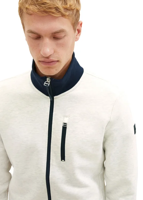 Tom Tailor Sweatshirt Jacket With A Stand Up Collar Vintage Beige Melange