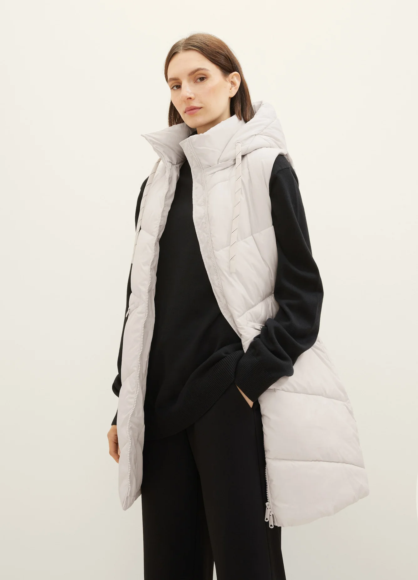 Tom Tailor Long Vest With A Hood Clouds Grey