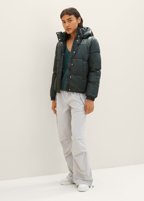 Denim Tom Tailor Puffer Jacket With A Detachable Hood Huntsman Green - 1037590-21525