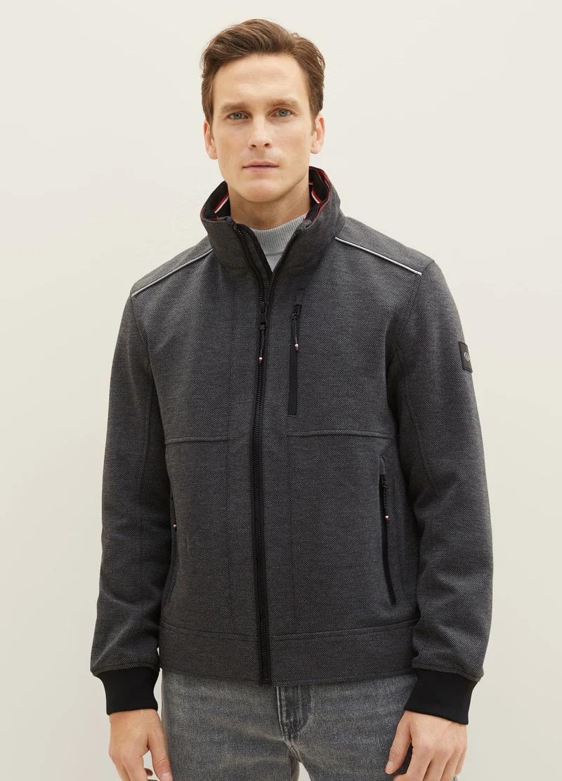 Tom Tailor Jacket With A Concealed Hood Anthracite Knitted Structure