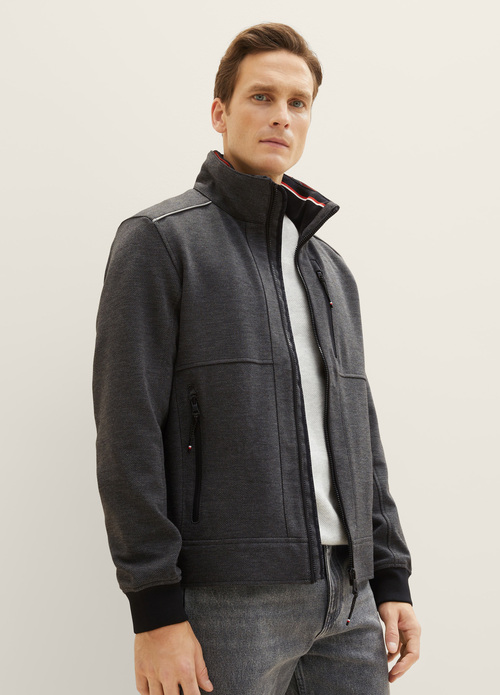 Tom Tailor Jacket With A Concealed Hood Anthracite Knitted Structure - 1037324-31109