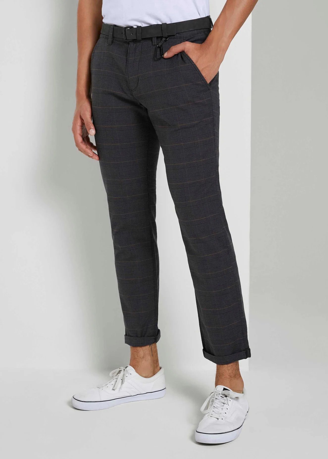 Tom Tailor Textured Chinos Grey Brown Check Yarn Dye