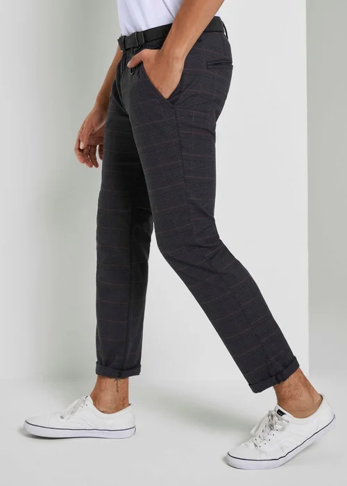 Tom Tailor Textured Chinos Grey Brown Check Yarn Dye