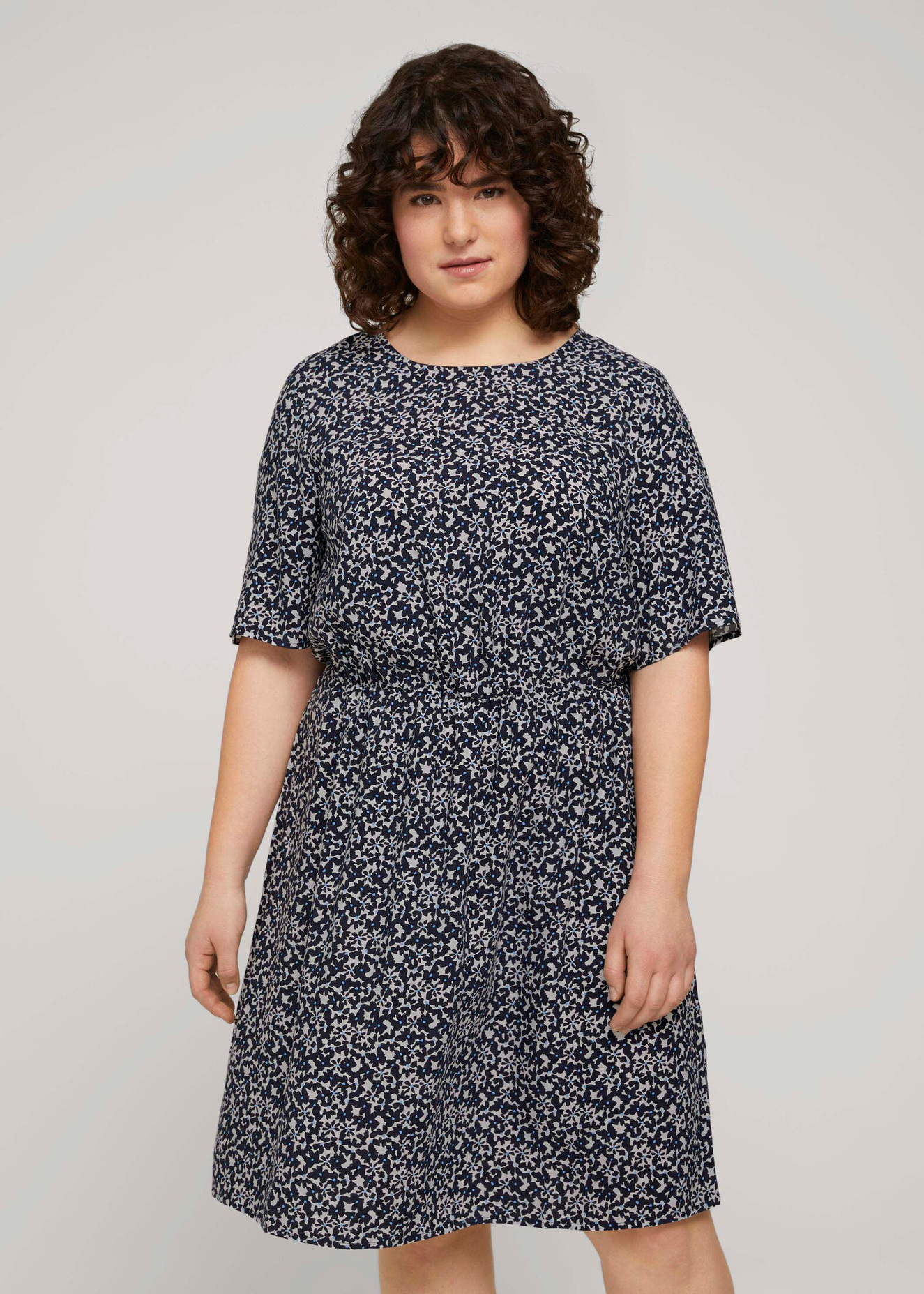 Tom Tailor Dress Feminine Basic Navy Flowers And Dots - 1024886-27191