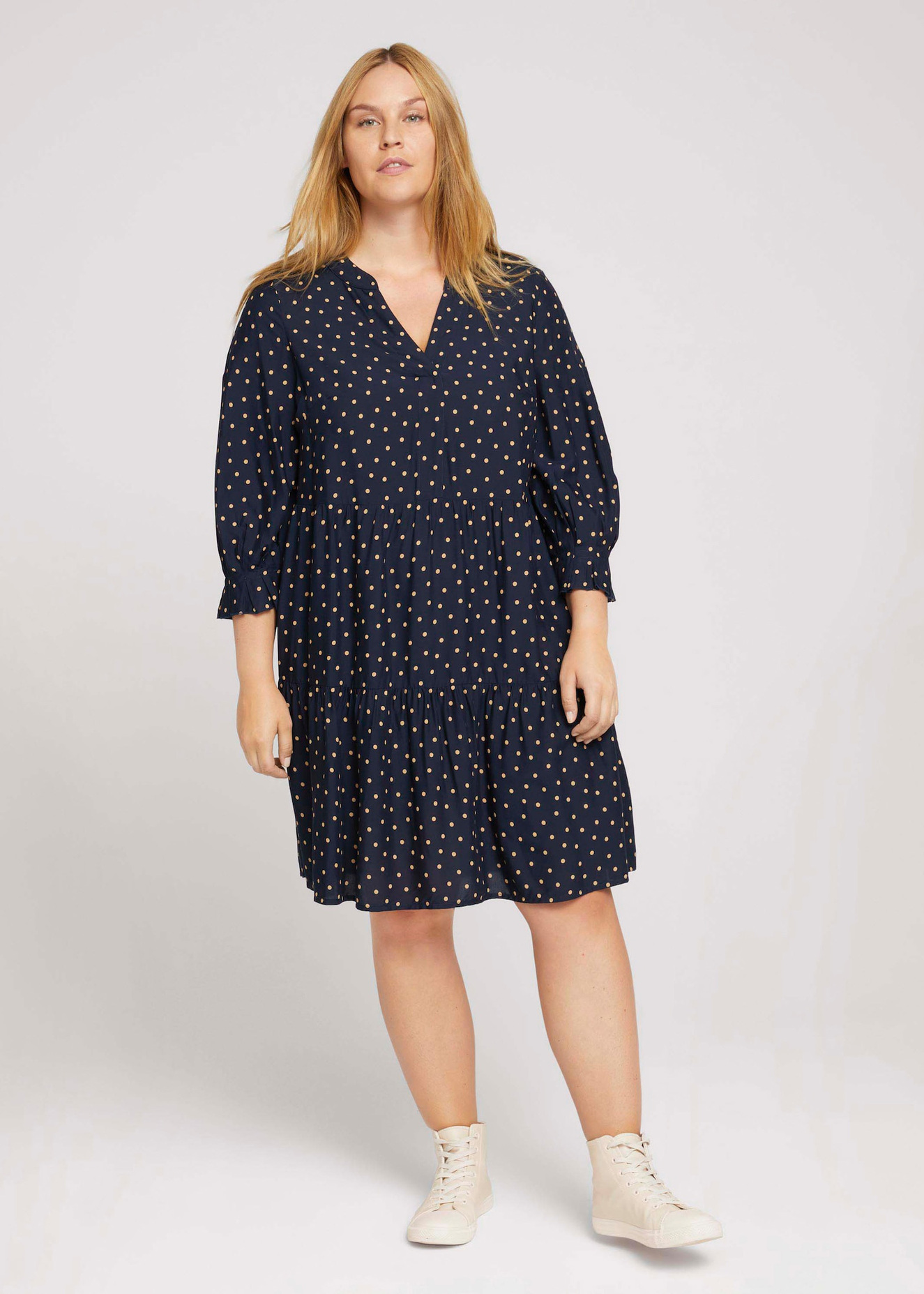 Tom Tailor Dress Fluent Feminine Shape Navy Brown Dot - 1026811-27585