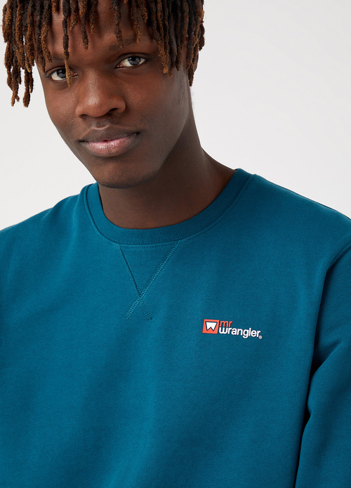 Wrangler Logo Crew Sweat Deep Teal Green - W6MSIQG03