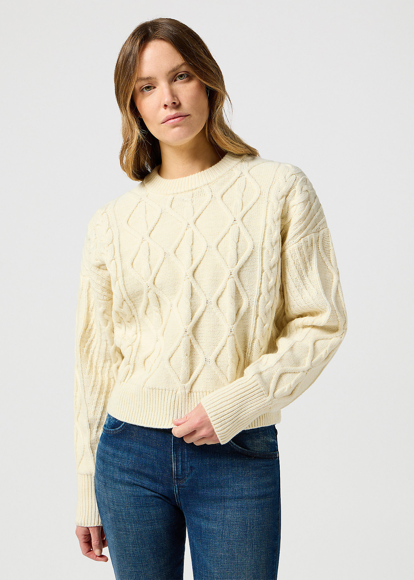 Wrangler Cable Knit Sweater Worn White - 112356472