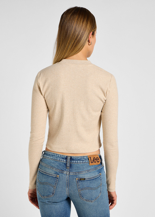 Lee Long Sleeve Cropped Rib Tee Oatmeal - 112355192