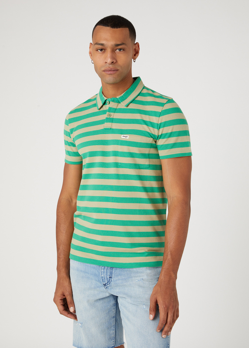 Wrangler Stripe Polo Tea Leaf - W7CGKFG15