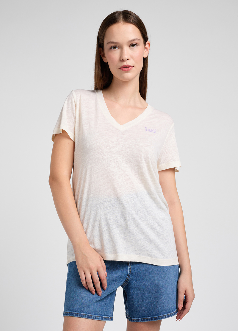 Lee V Neck Tee Ecru - 112350251