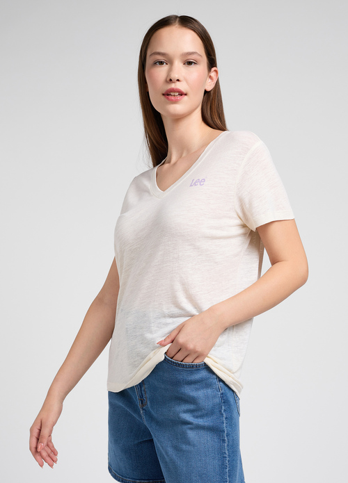 Lee V Neck Tee Ecru - 112350251