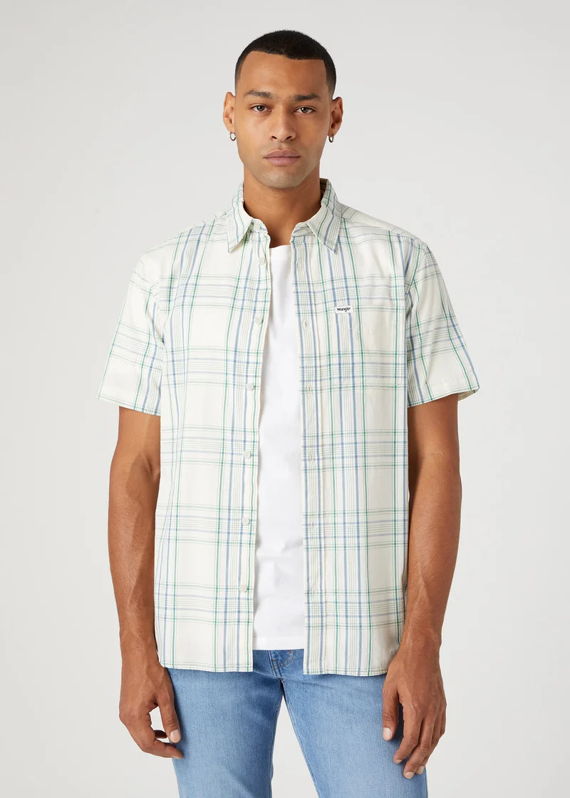 Wrangler Short Sleeve 1 Pocket Shirt Captains Blue Check