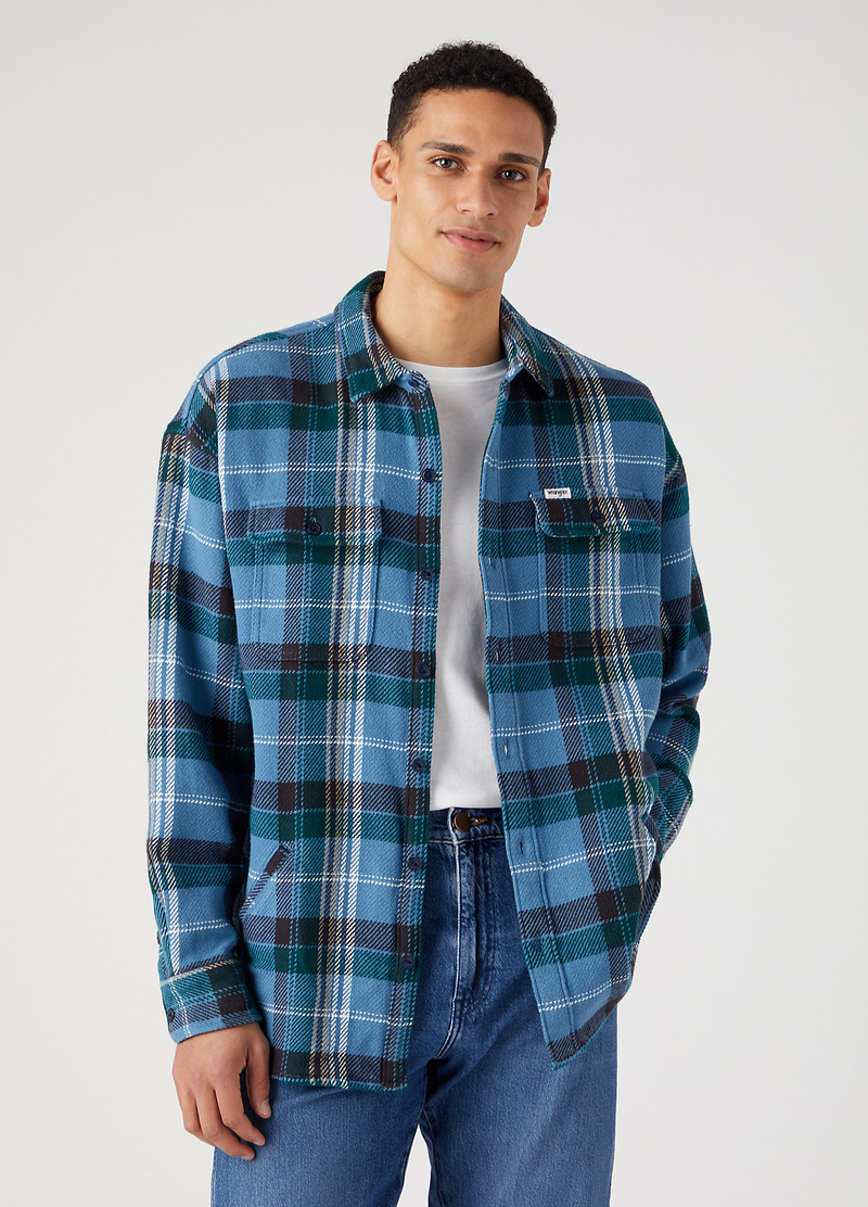 Wrangler Overshirt Captains Blue Check - W5457T84Z