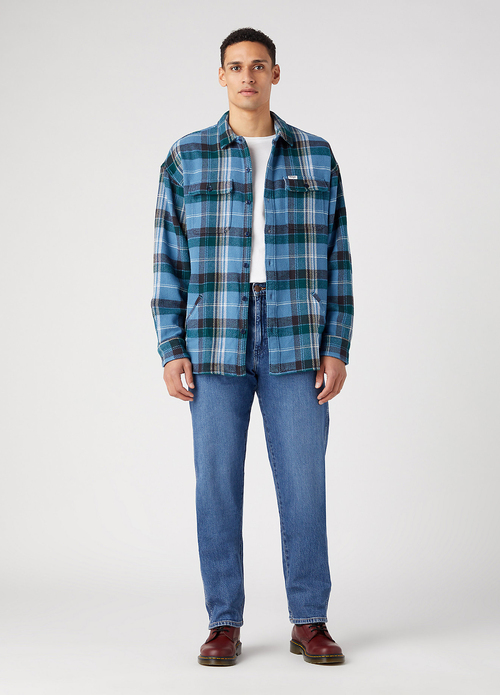 Wrangler Overshirt Captains Blue Check - W5457T84Z