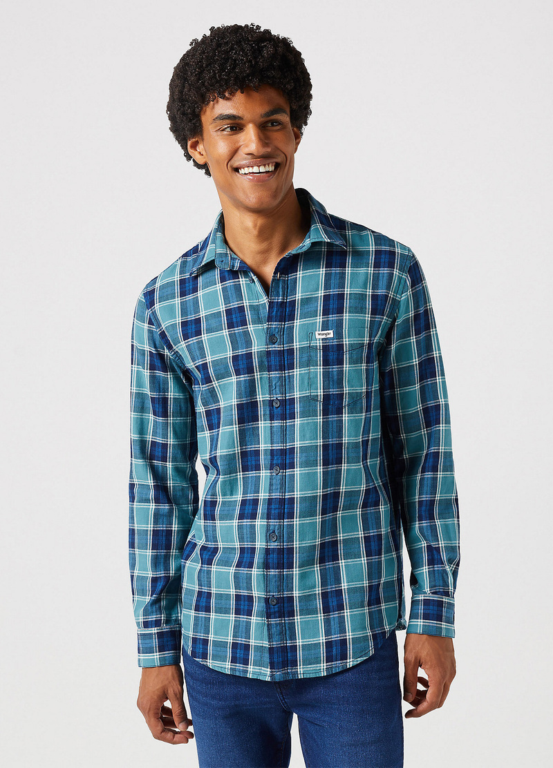 Wrangler One Pocket Shirt Hydro Indigo Check - 112350492