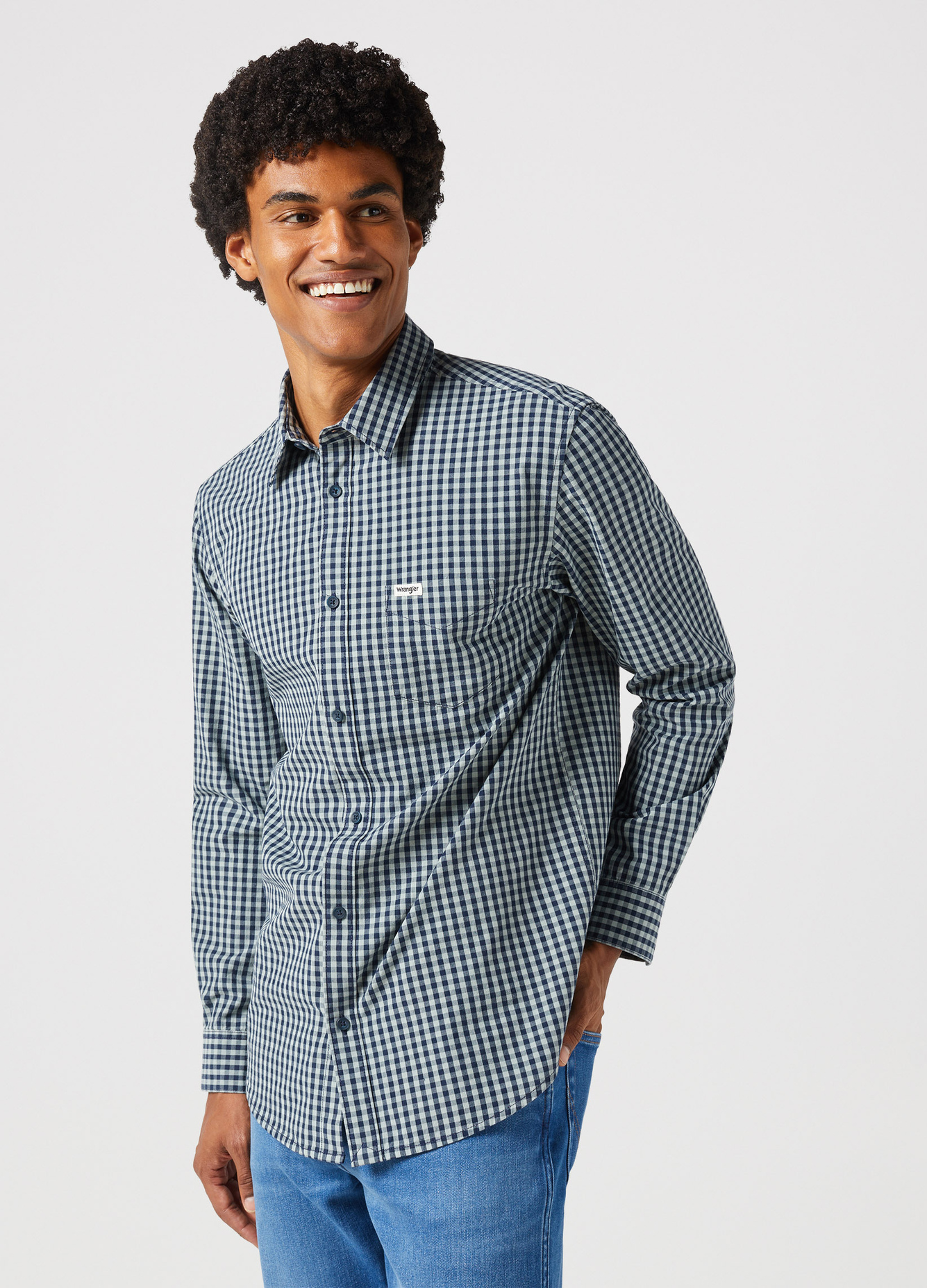 Wrangler One Pocket Shirt Black Iris Gingham - 112350495