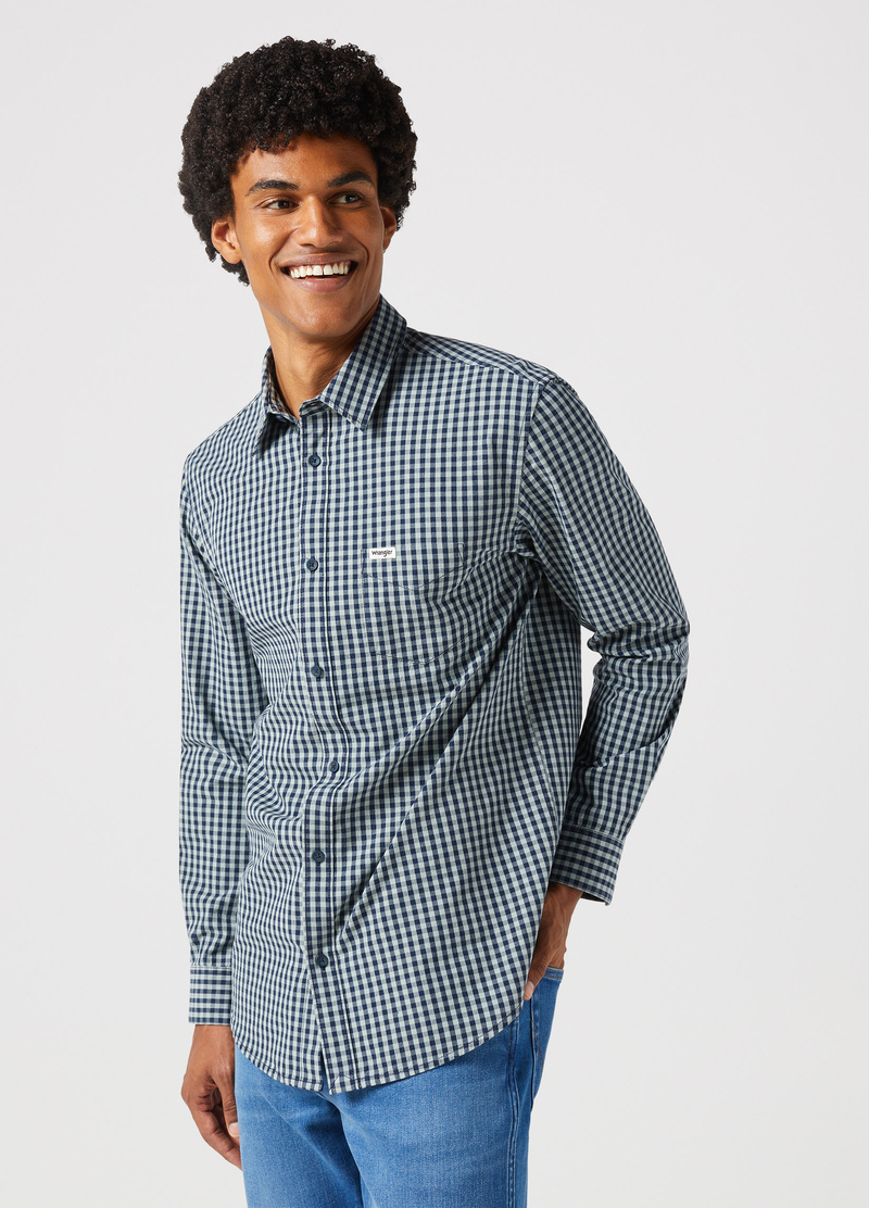 Wrangler One Pocket Shirt Black Iris Gingham - 112350495