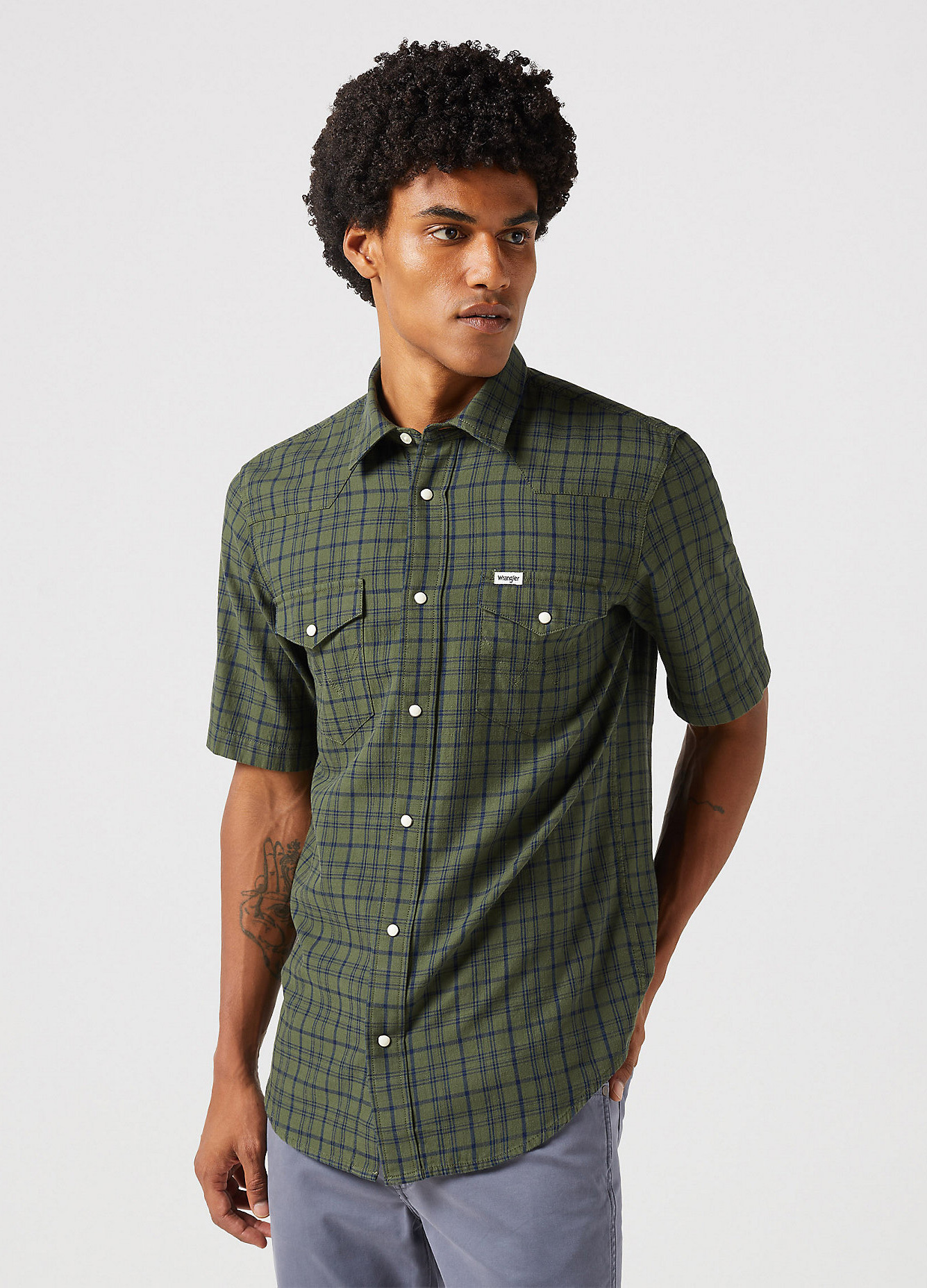 Wrangler Short Sleeve Western Shirt Green Indigo - 112350497