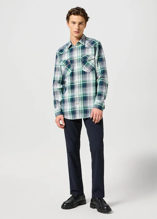 Wrangler Western Shirt Green Blue Check