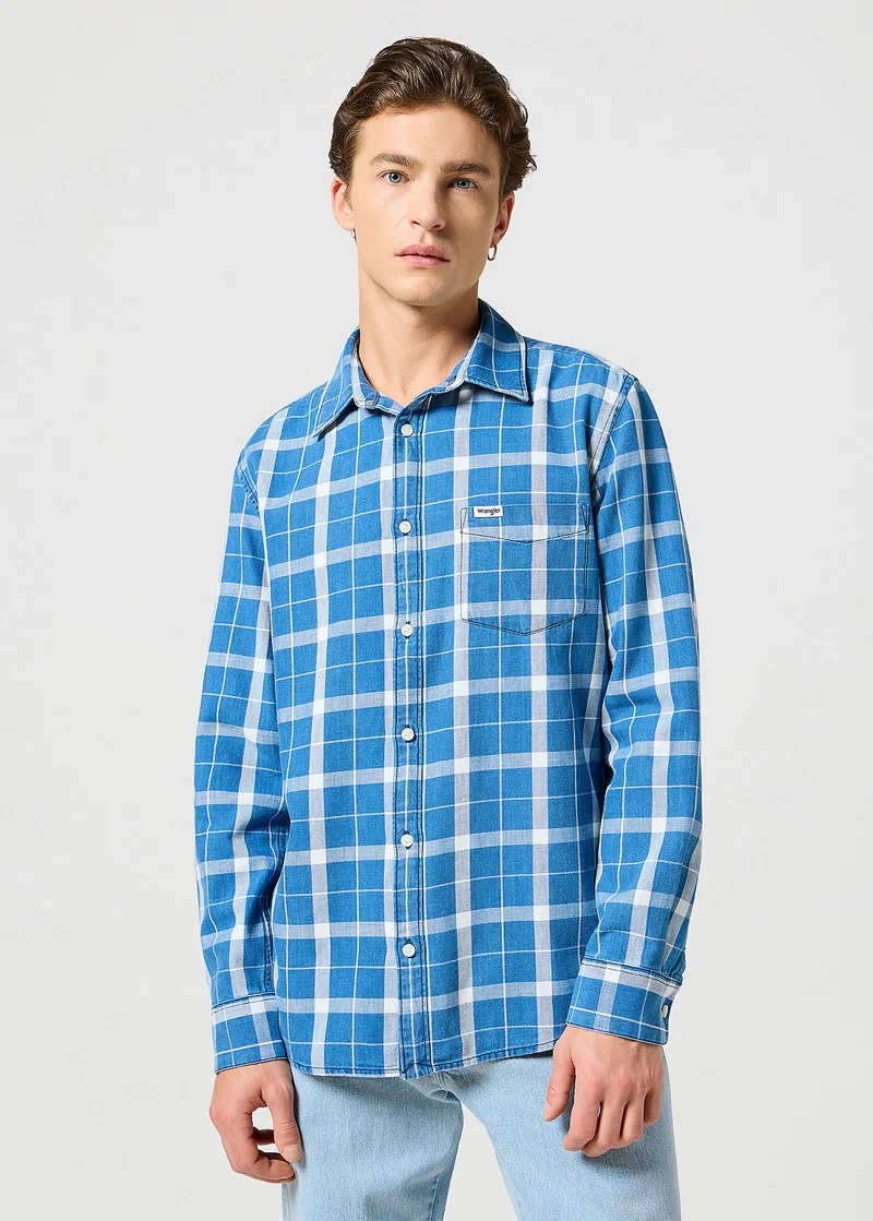 Wrangler One Pocket Shirt Blue Indigo Check