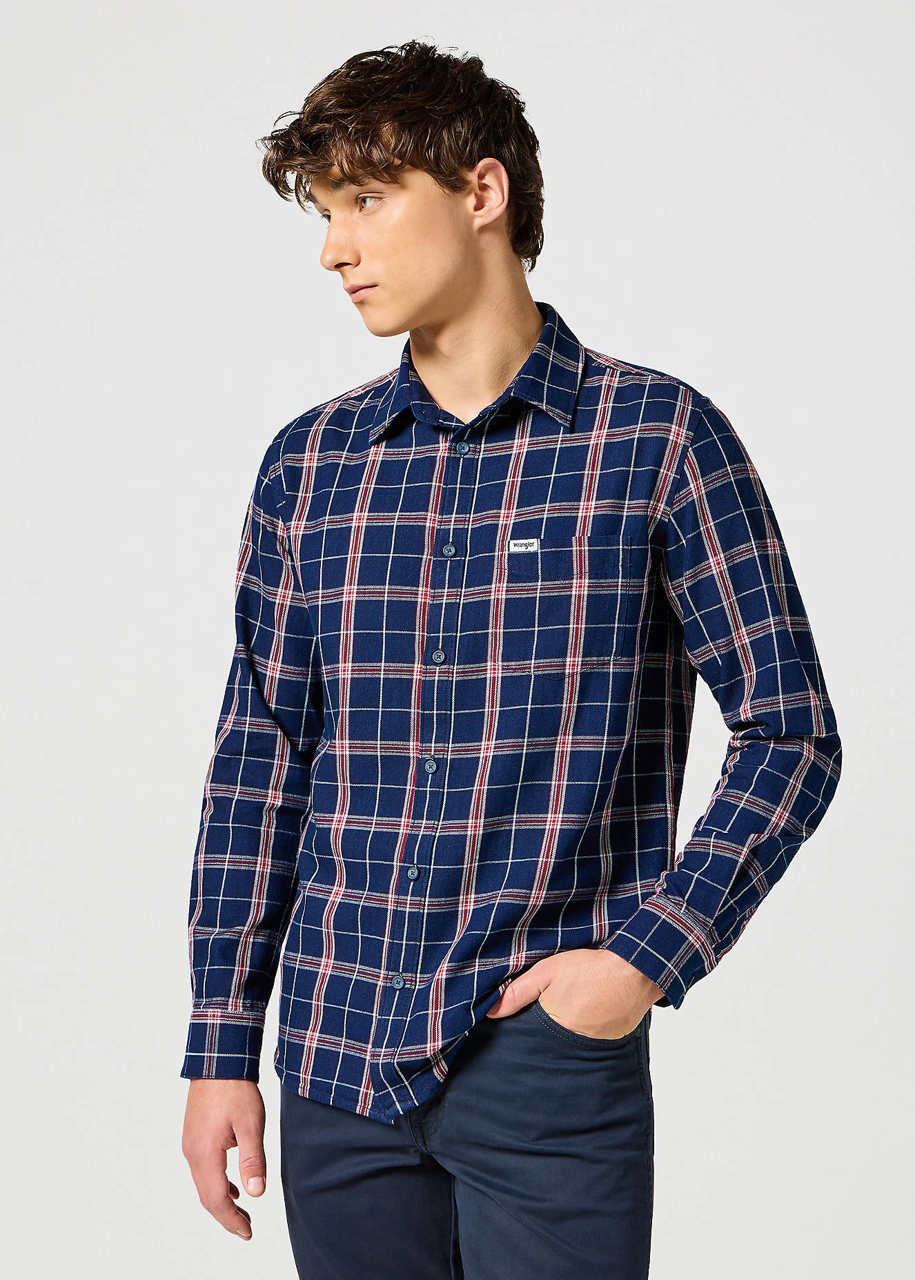 Wrangler One Pocket Shirt Red Indigo Check
