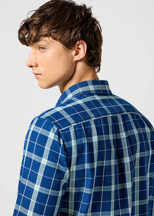 Wrangler One Pocket Shirt Green Indigo Check