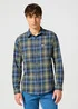 Wrangler One Pocket Shirt Green Blue Check