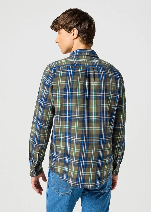 Wrangler One Pocket Shirt Green Blue Check