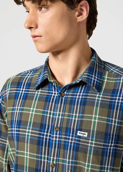 Wrangler One Pocket Shirt Green Blue Check