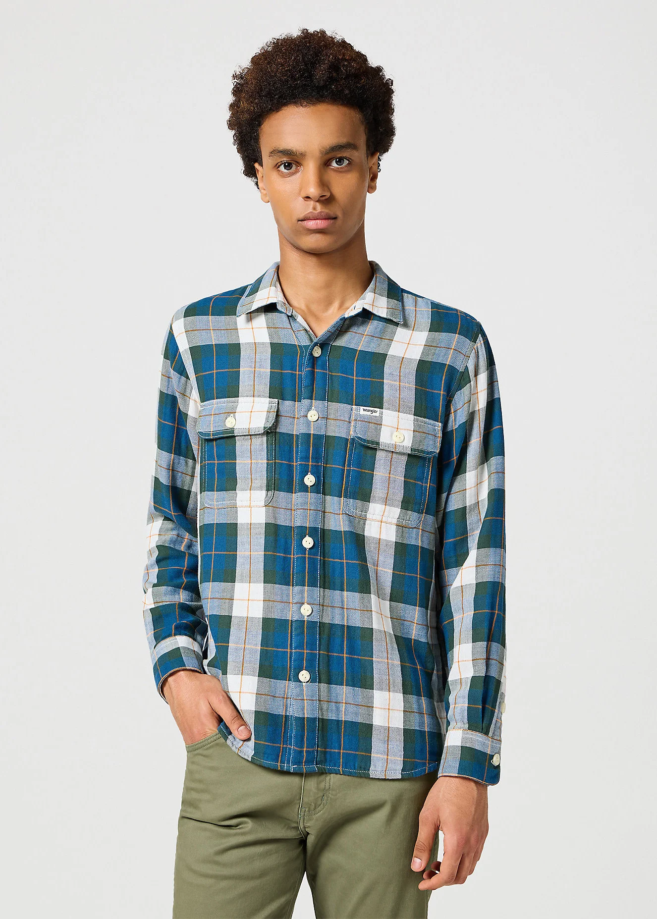 Wrangler Two Pocket Shirt Green Check - 112357974