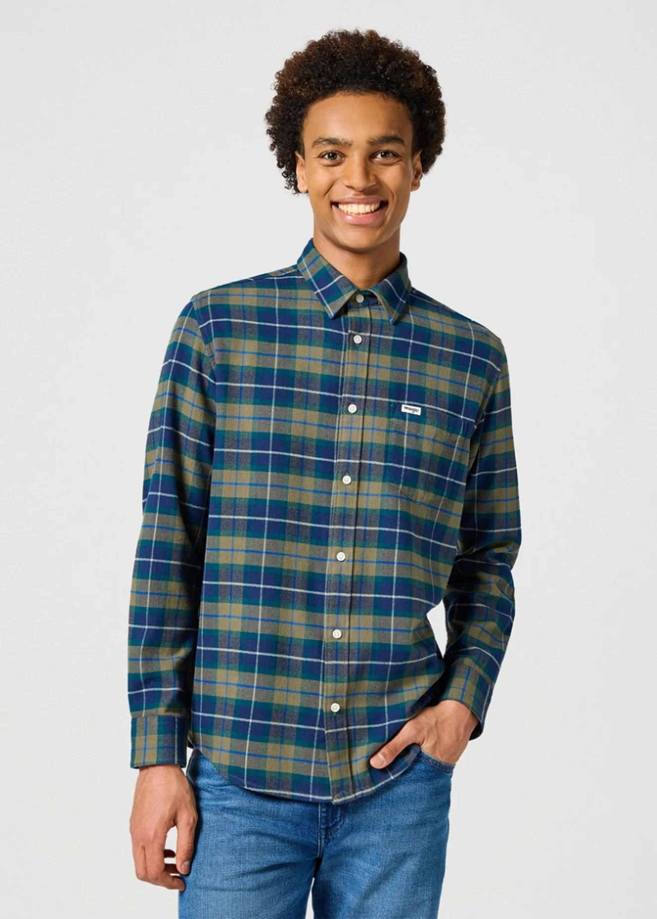 Wrangler One Pocket Flannel Shirt Dusty Olive Check