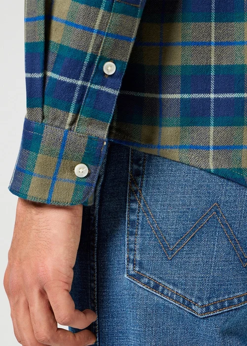 Wrangler One Pocket Flannel Shirt Dusty Olive Check