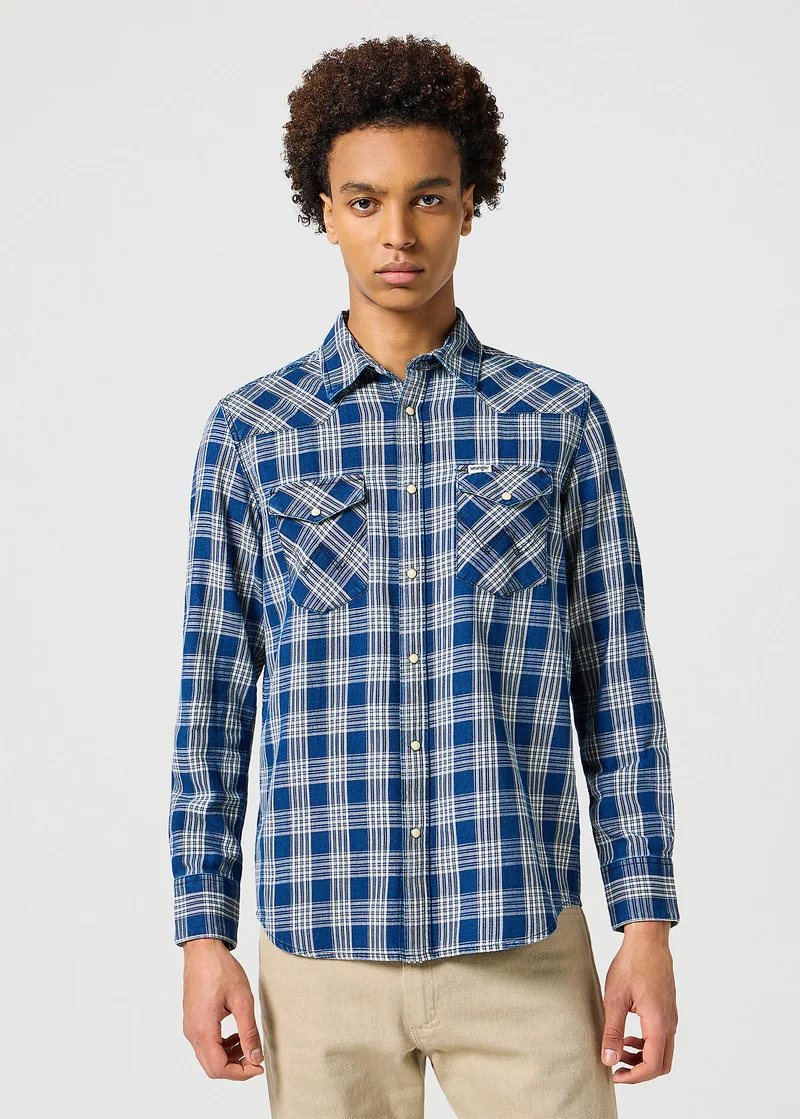 Wrangler Western Indigo Shirt Dark Wash Check