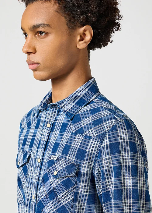 Wrangler Western Indigo Shirt Dark Wash Check