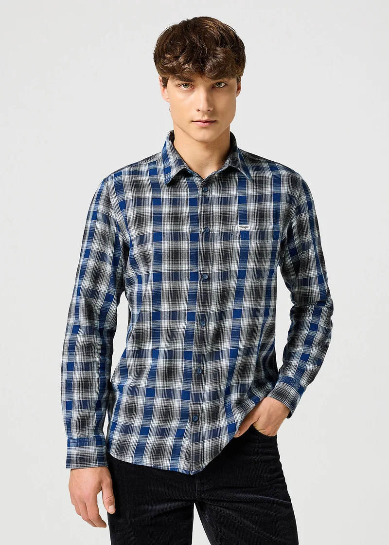 Wrangler One Pocket Indigo Shirt Navy Check