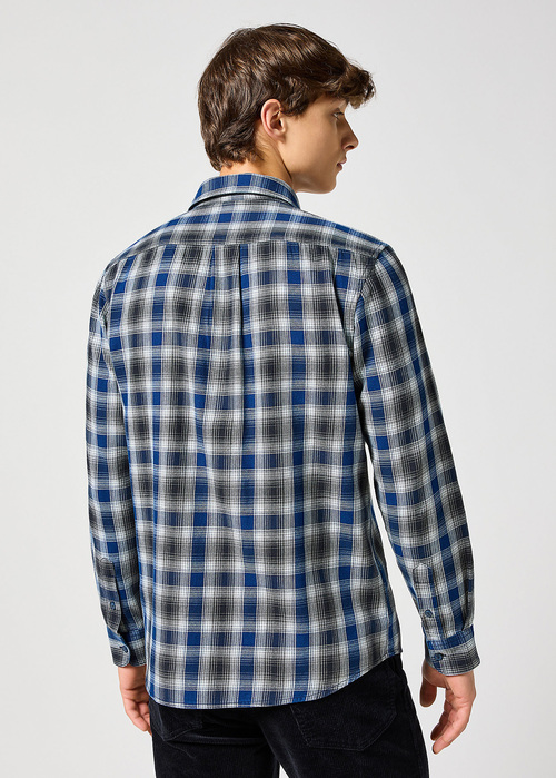 Wrangler One Pocket Indigo Shirt Navy Check - 112357226