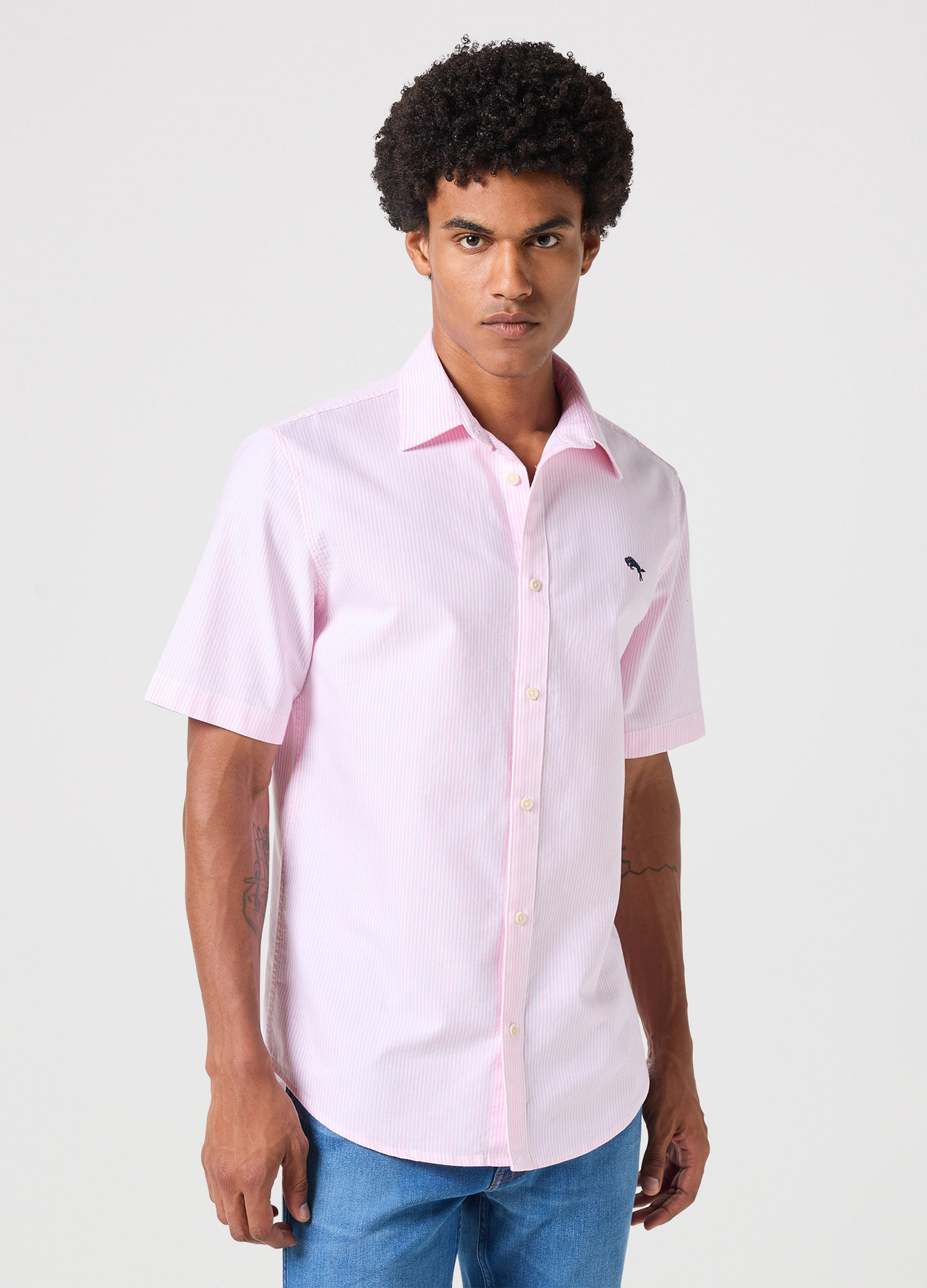 Wrangler Short Sleeve One Pocket Shirt Pink Stripe - 112350487